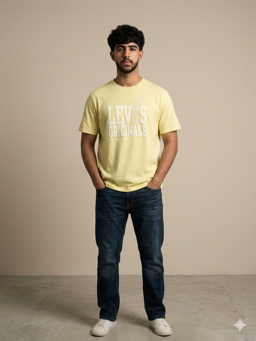 Levi's Men's Pale Yellow Cotton T-Shirt