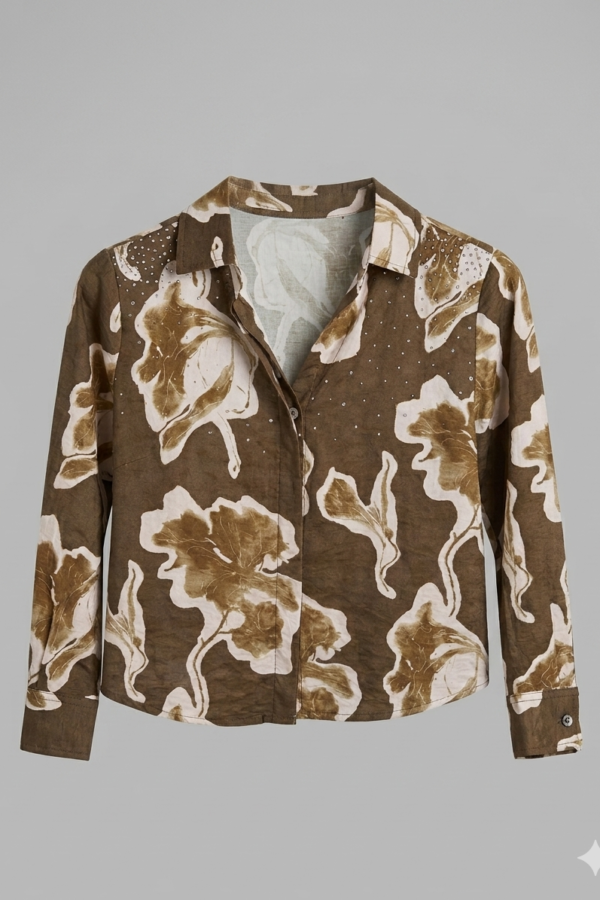 Olive Green Abstract Floral Shirt