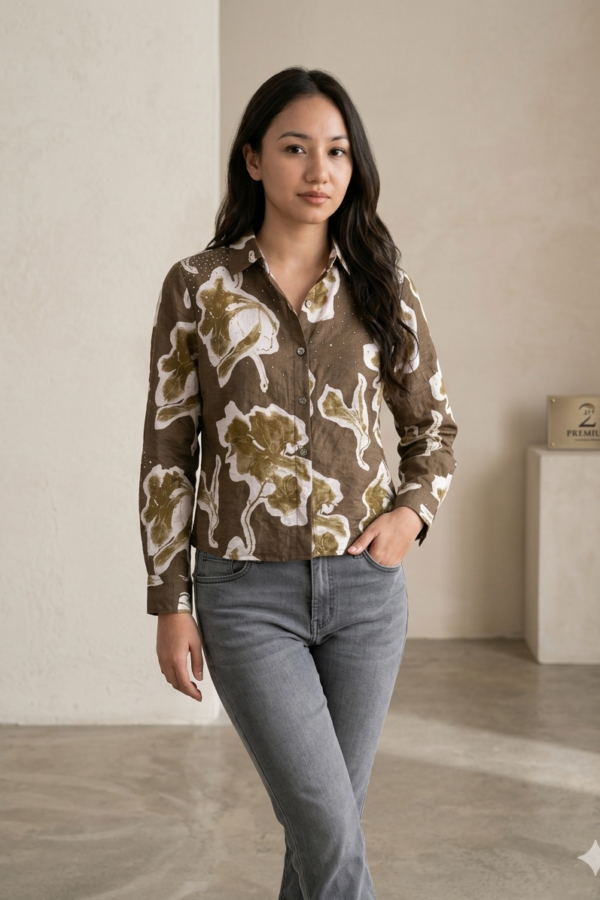 Olive Green Abstract Floral Shirt