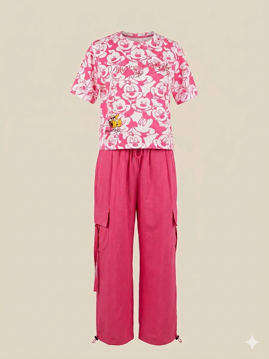 Hot Pink Mickey Mouse Printed Co-ord Set - Image 2