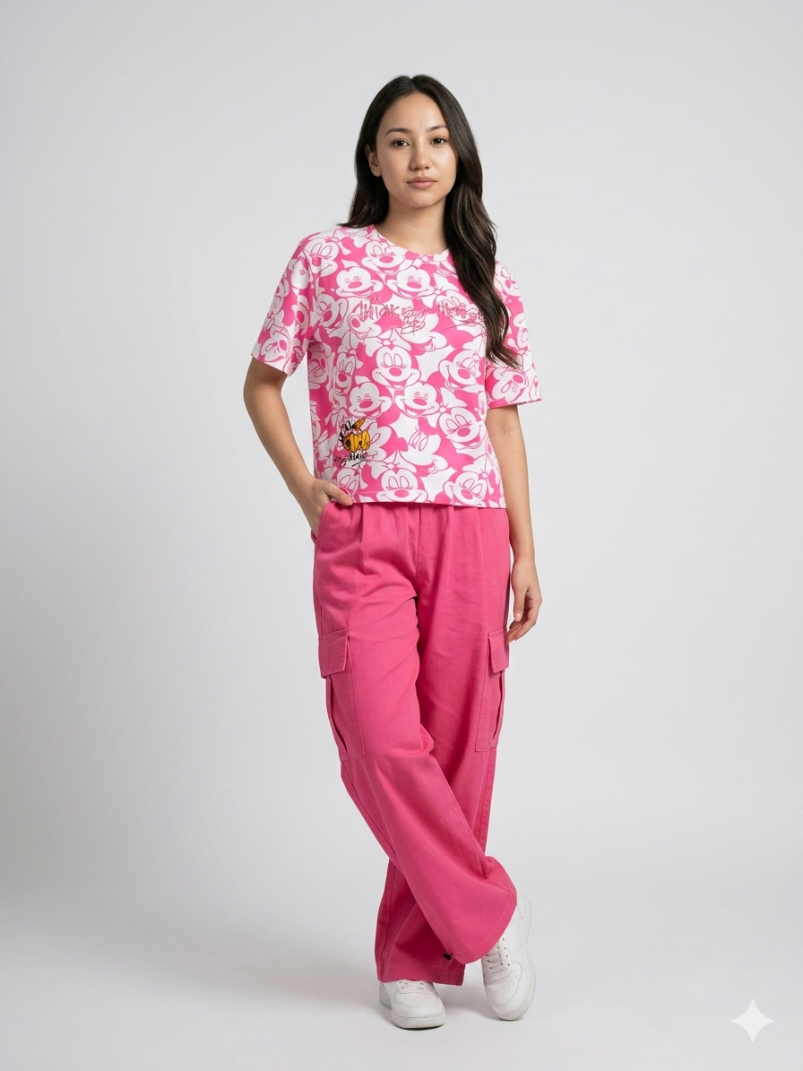 Hot Pink Mickey Mouse Printed Co-ord Set