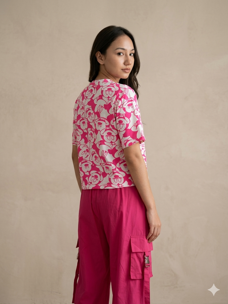 Hot Pink Mickey Mouse Printed Co-ord Set - Image 4