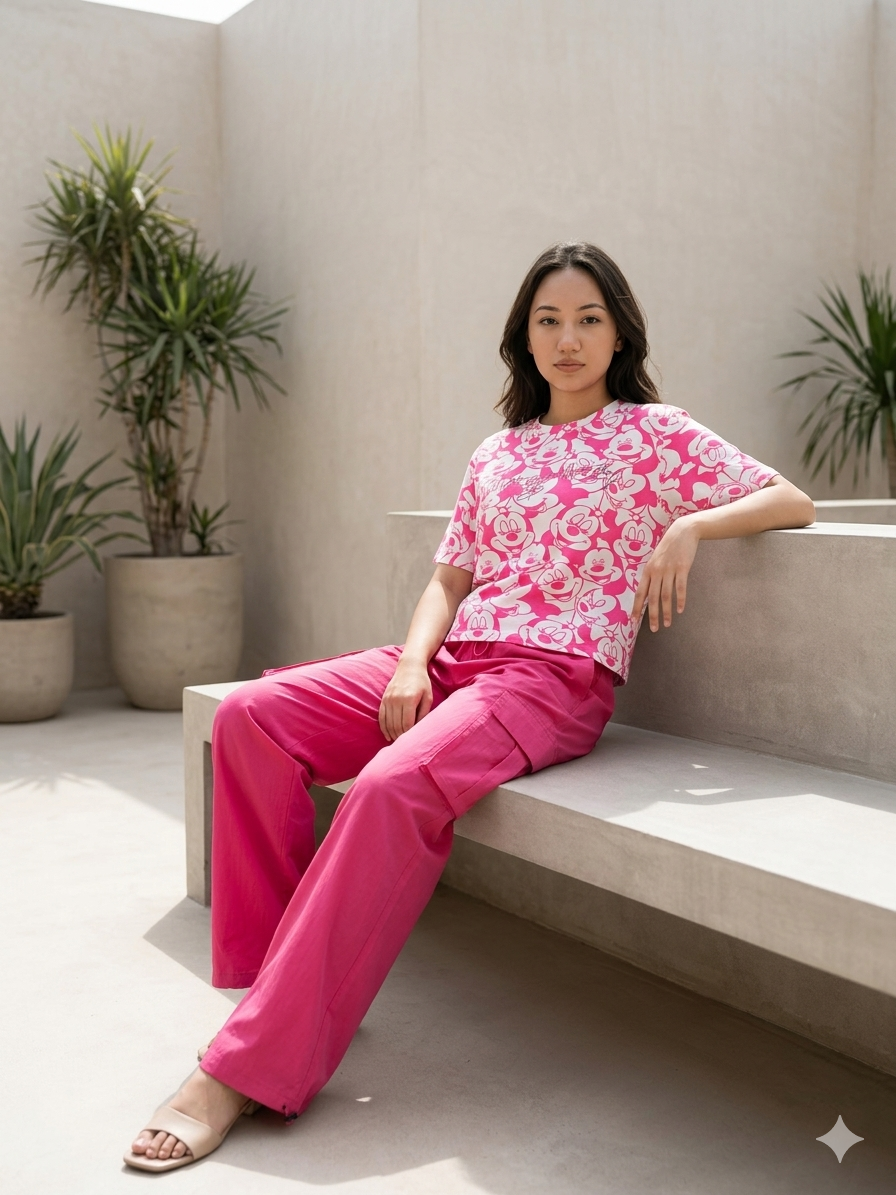 Hot Pink Mickey Mouse Printed Co-ord Set - Image 5