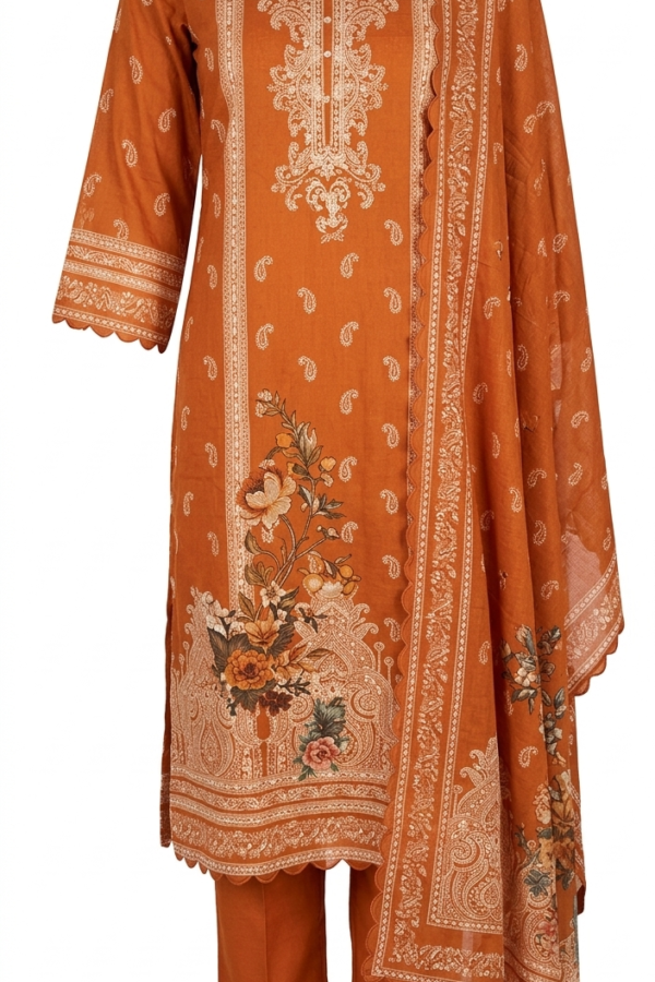 Rust Orange 3-Piece Salwar Suit Set