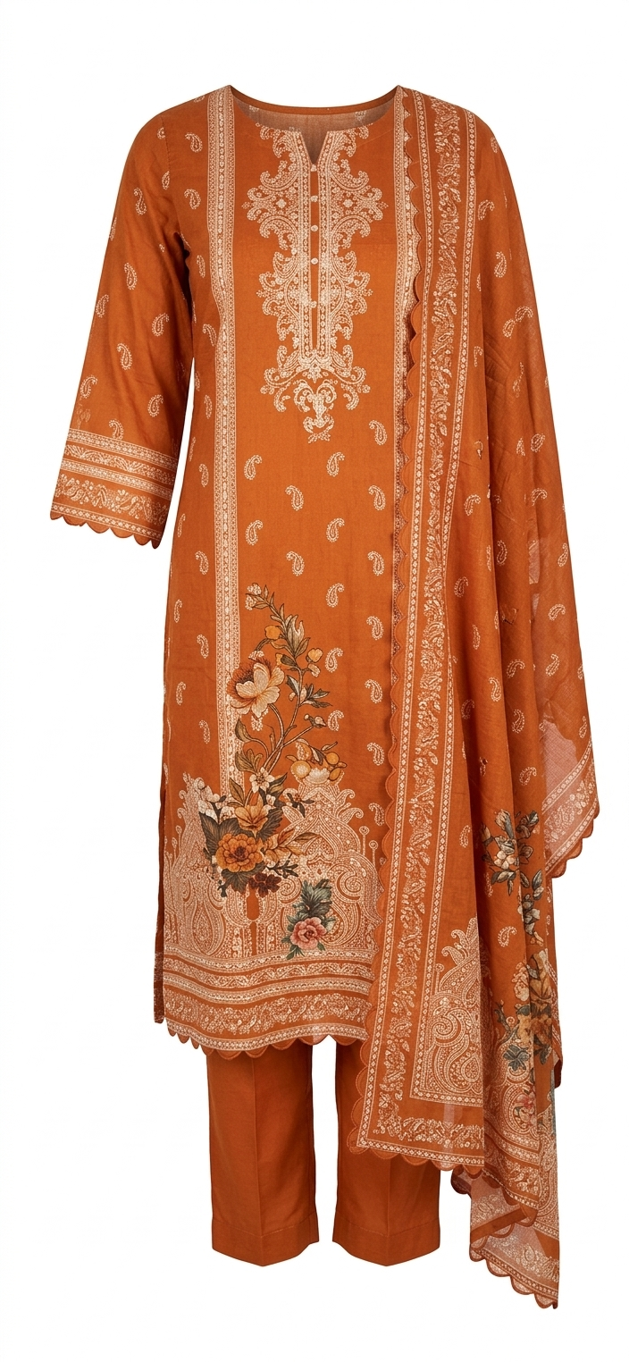Rust Orange 3-Piece Salwar Suit Set - Image 2