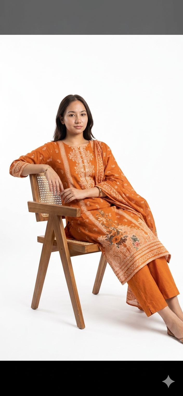 Rust Orange 3-Piece Salwar Suit Set - Image 3
