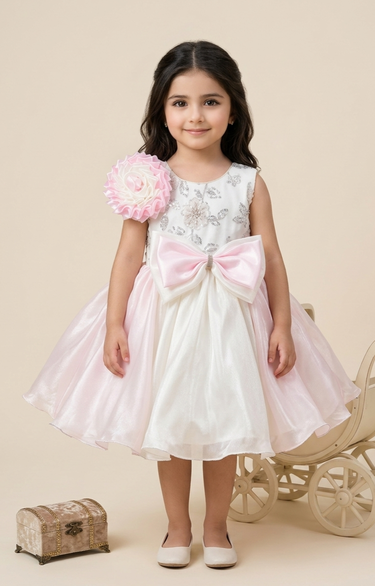 Off-White and Baby Pink Party Dress