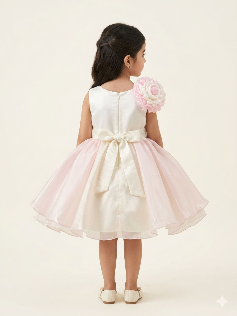 Off-White and Baby Pink Party Dress - Image 4