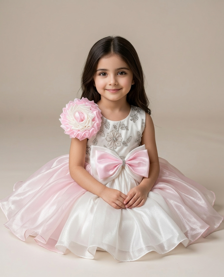 Off-White and Baby Pink Party Dress - Image 5