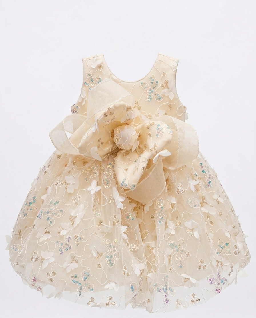 Girls' Cream Floral Sequin Party Dress - Image 2