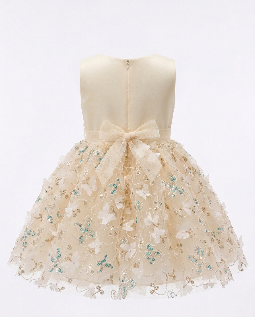Girls' Cream Floral Sequin Party Dress - Image 5