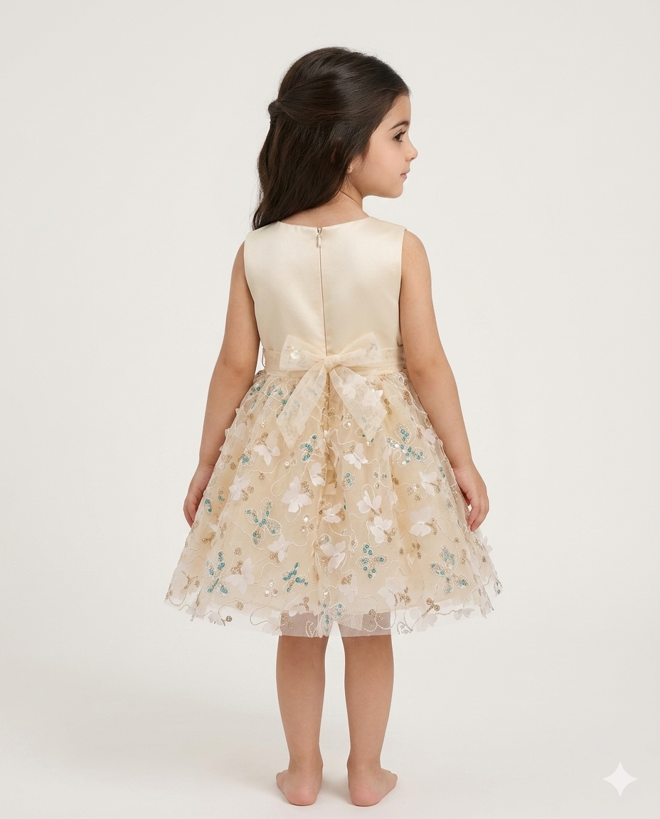 Girls' Cream Floral Sequin Party Dress - Image 4