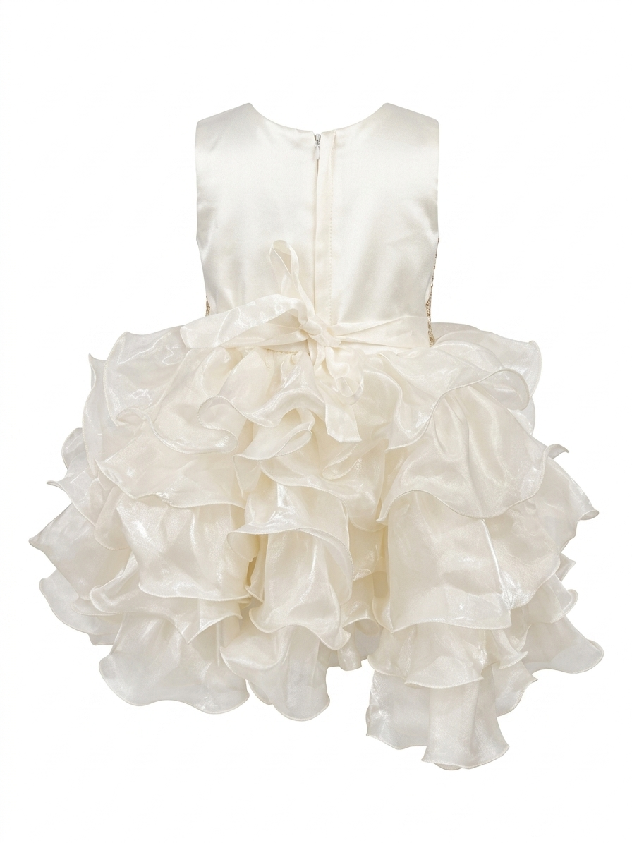 Girls' Gold Sequin and White Ruffled Party Dress - Image 3