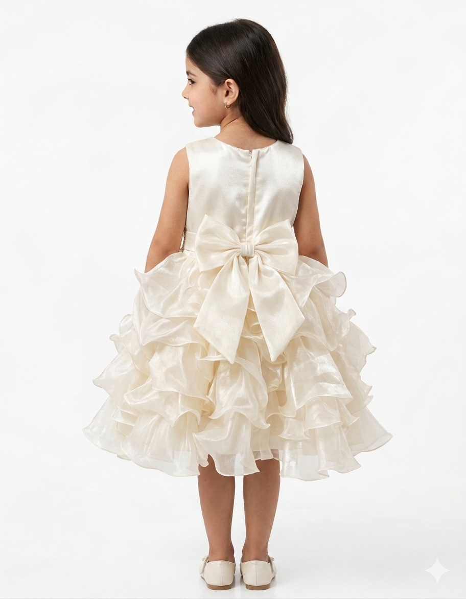 Girls' Gold Sequin and White Ruffled Party Dress - Image 4