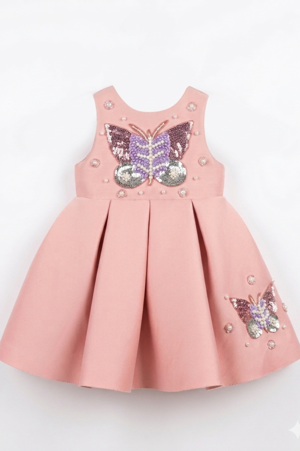 Girls' Dusty Rose Butterfly Party Dress