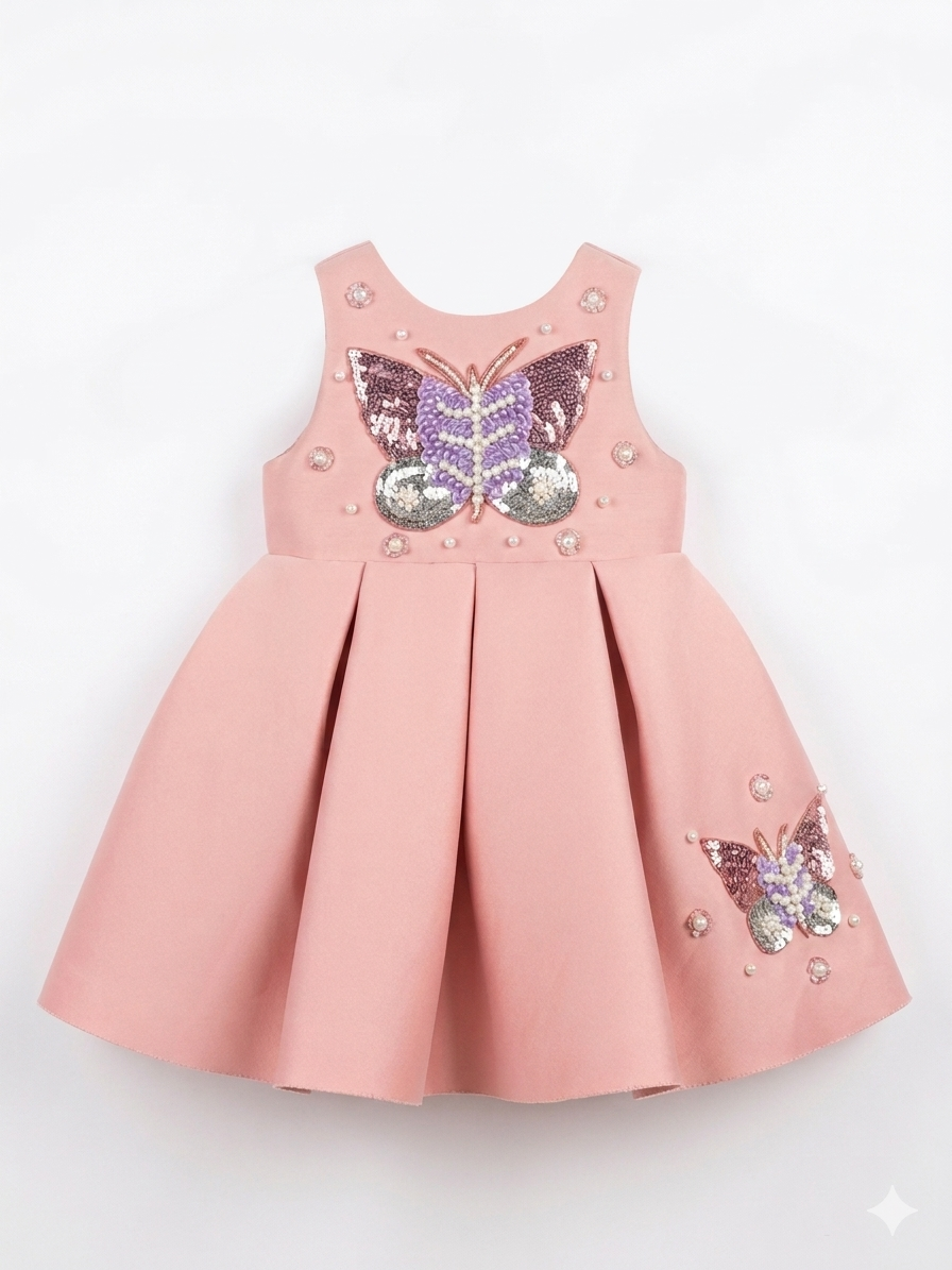 Girls' Dusty Rose Butterfly Party Dress - Image 2