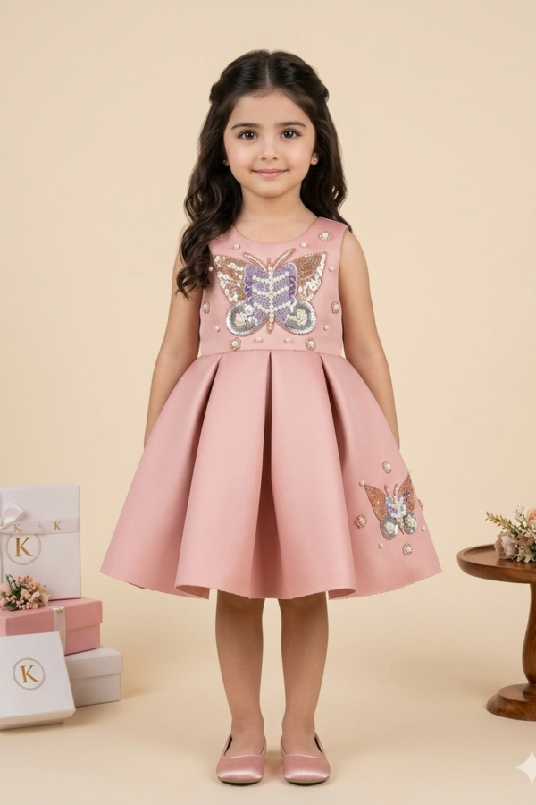 Girls' Dusty Rose Butterfly Party Dress