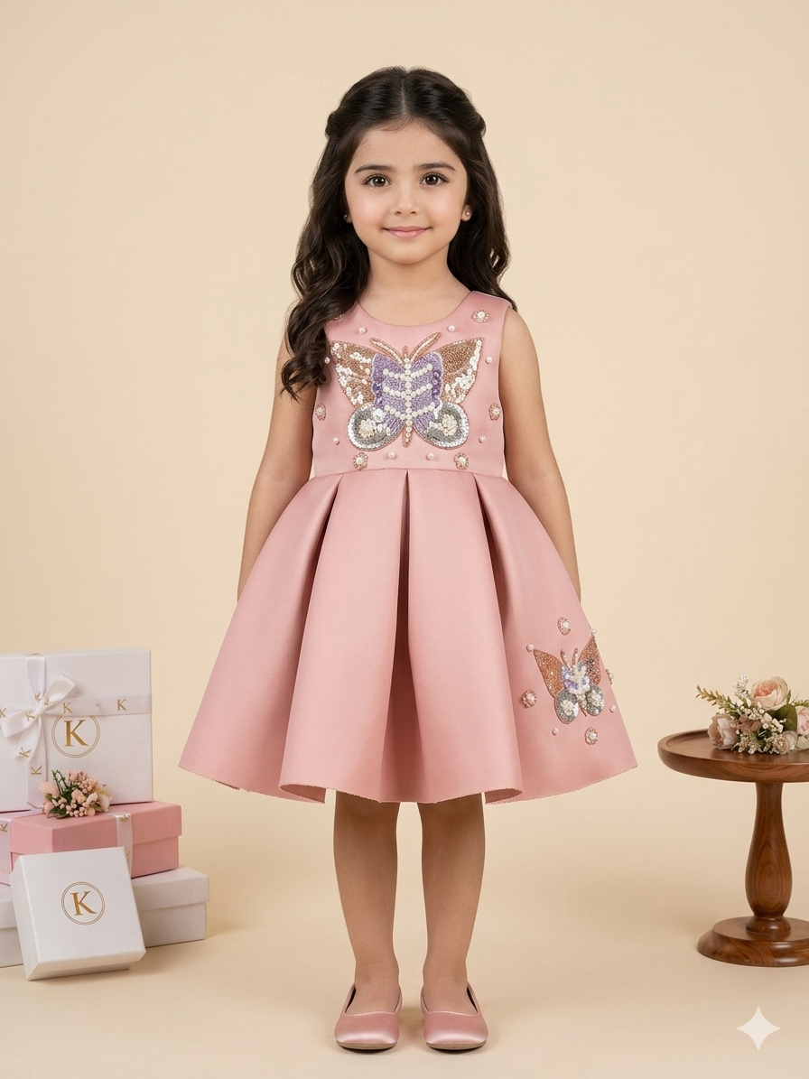 Girls' Dusty Rose Butterfly Party Dress