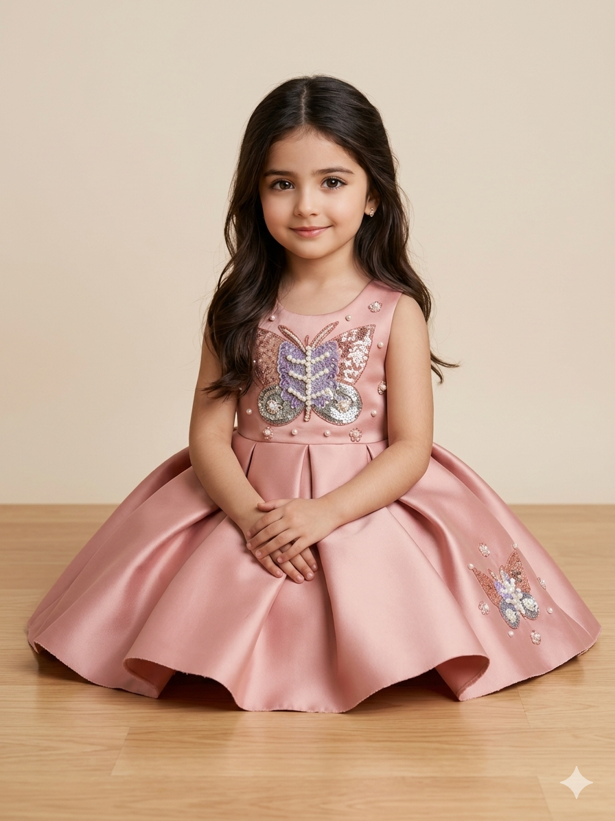 Girls' Dusty Rose Butterfly Party Dress - Image 4