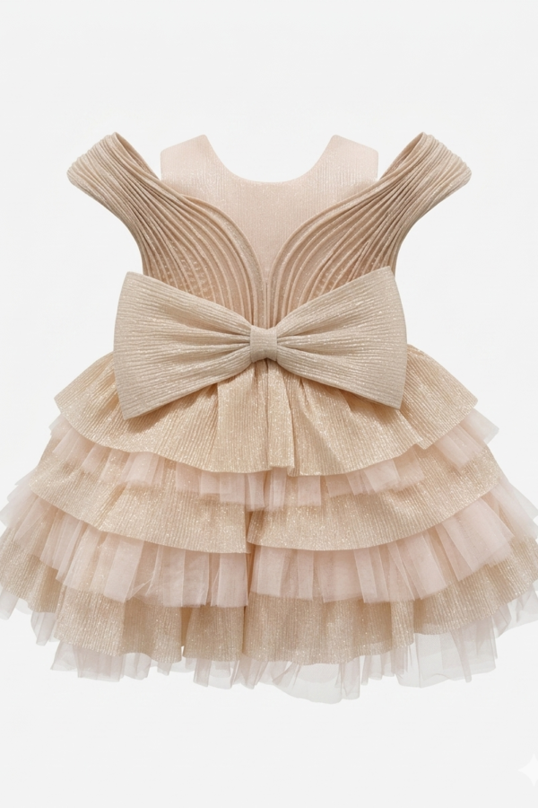 Girls' Ruffled Party Dress with Statement Bow