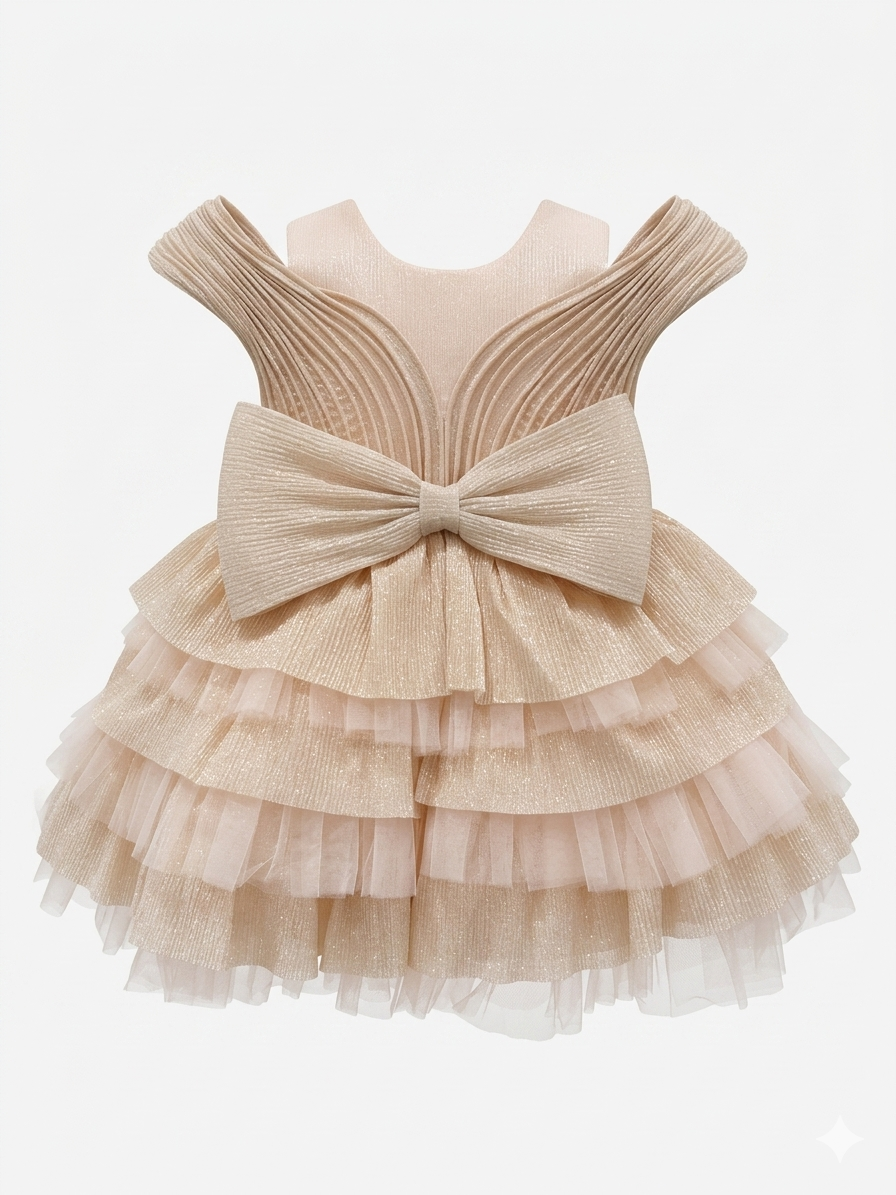 Girls' Ruffled Party Dress with Statement Bow - Image 2