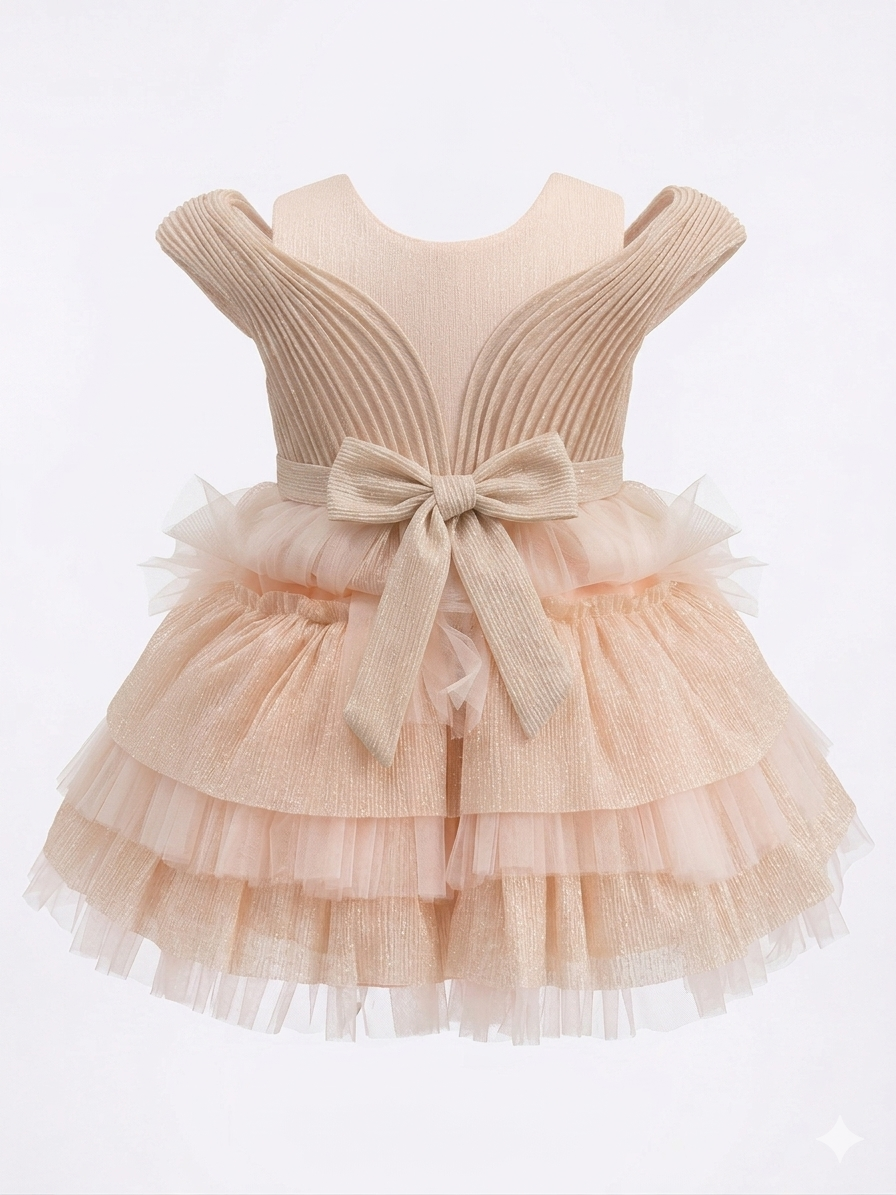 Girls' Ruffled Party Dress with Statement Bow - Image 3