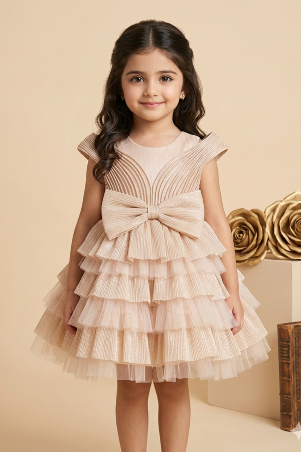 Girls' Ruffled Party Dress with Statement Bow