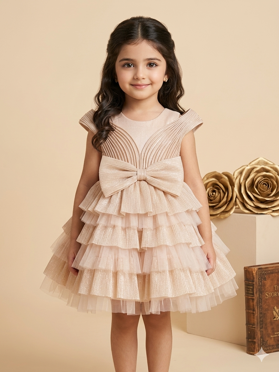 Girls' Ruffled Party Dress with Statement Bow