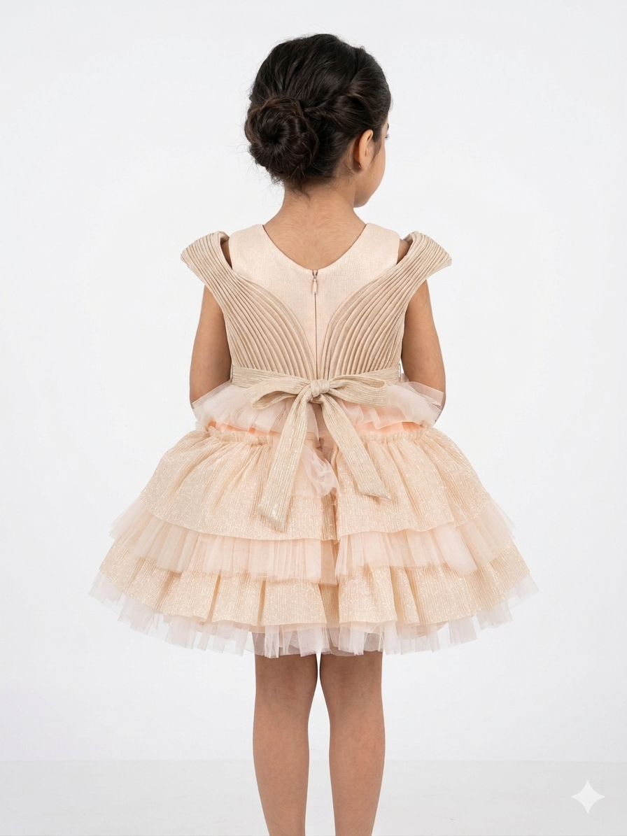 Girls' Ruffled Party Dress with Statement Bow - Image 4