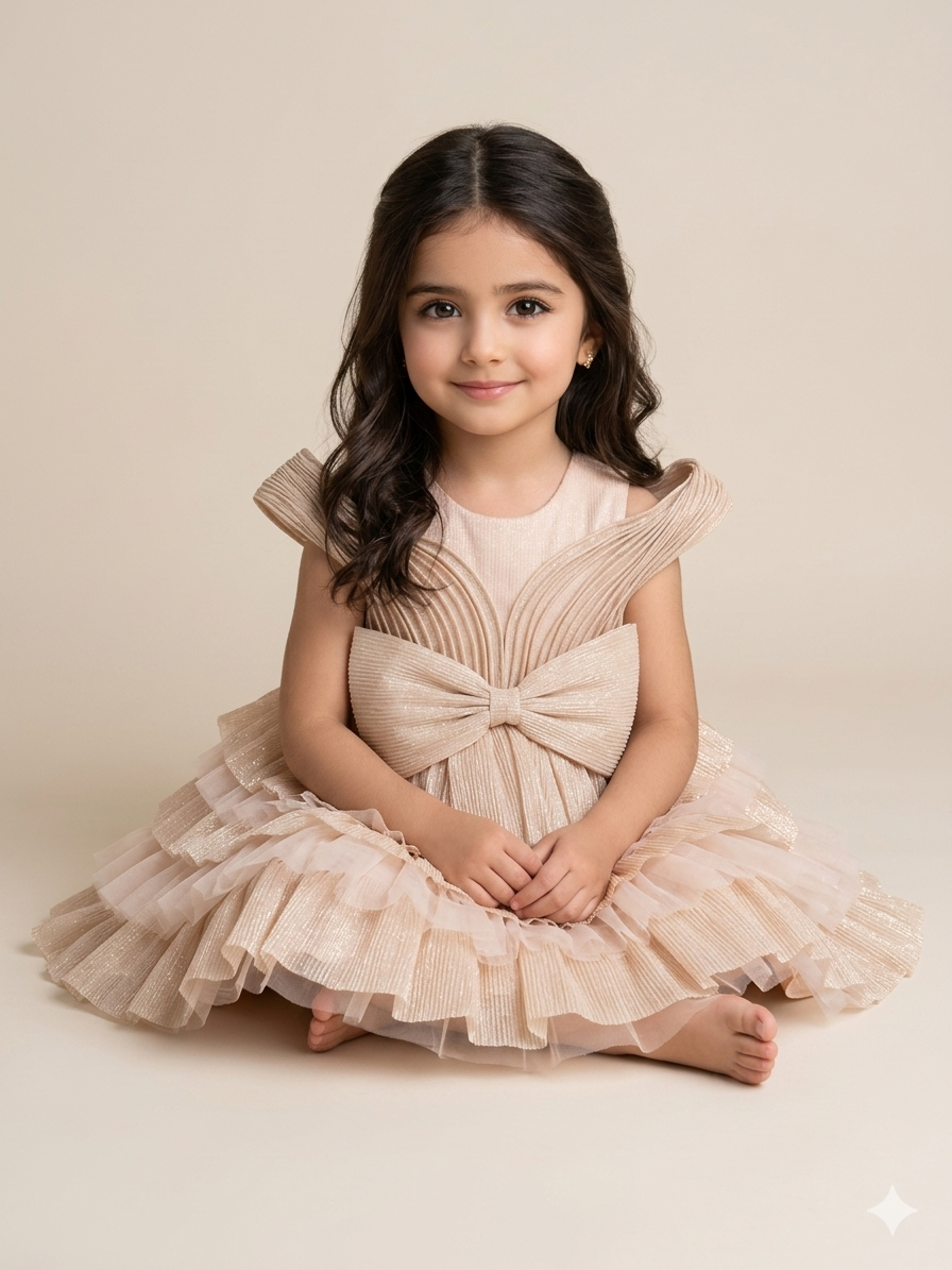 Girls' Ruffled Party Dress with Statement Bow - Image 5