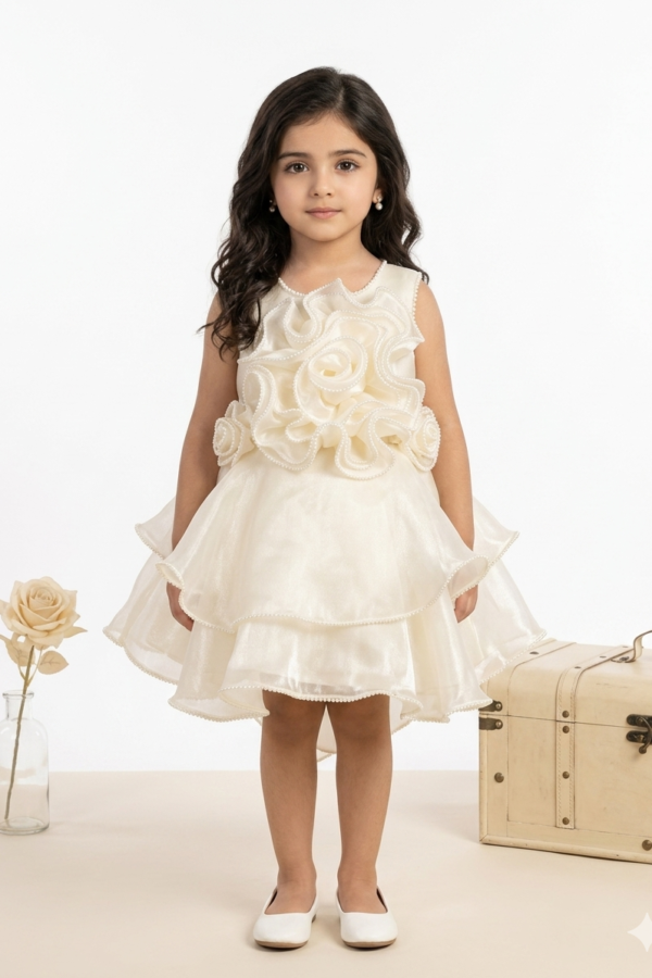 Girls' Off-White Layered Party Dress
