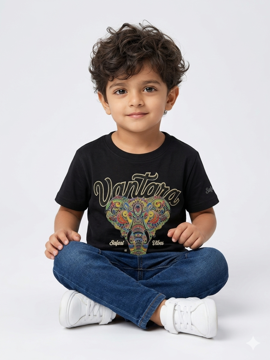 Boys' Black Graphic "Vantara" Elephant Print T-Shirt - Image 5