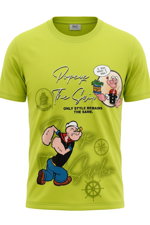 Boys' Lime Green Popeye Graphic Printed Casual T-Shirt