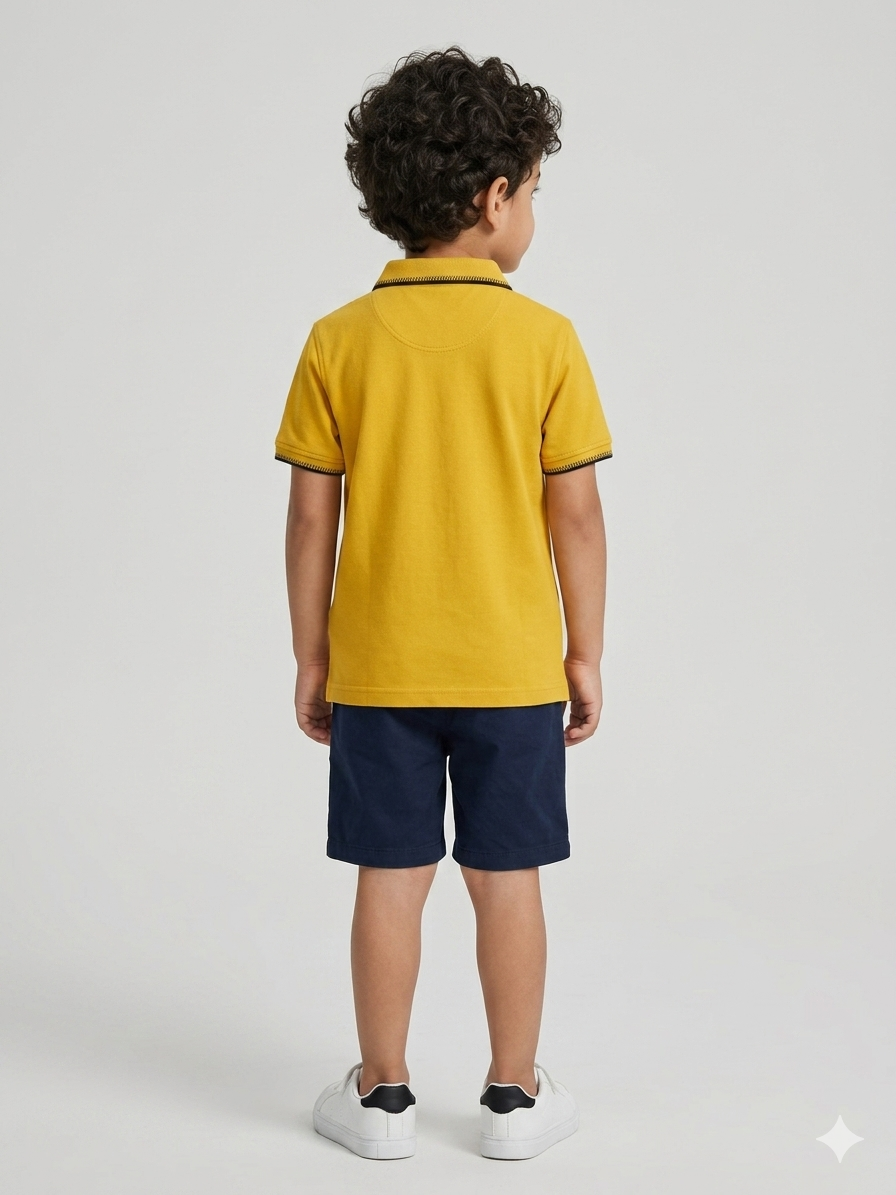 Men's Yellow Premium Cotton Polo with Rhinestone Eagle Graphic - Image 5
