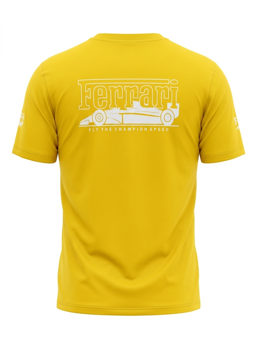 Boys' Vibrant Yellow Ferrari Racing Graphic Printed Casual T-Shirt - Image 3