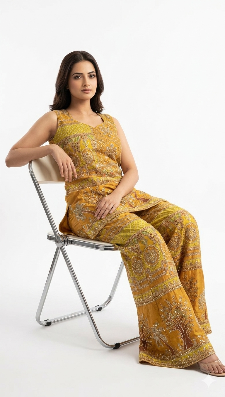 Women's Mustard Yellow Ethnic Co-Ord Set - Image 3