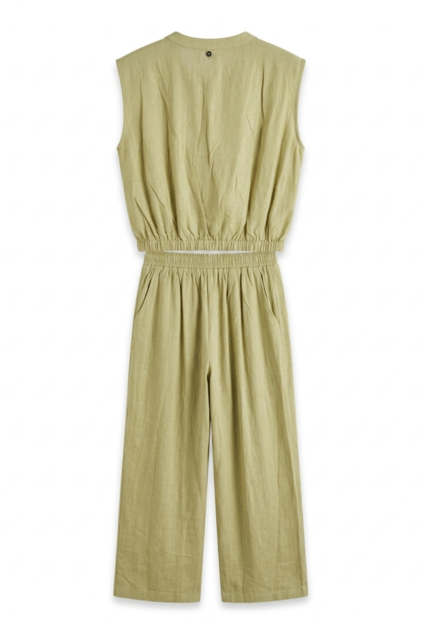 Women's Sage Green Sleeveless V-Neck Vest and Trouser Co-Ord Set
