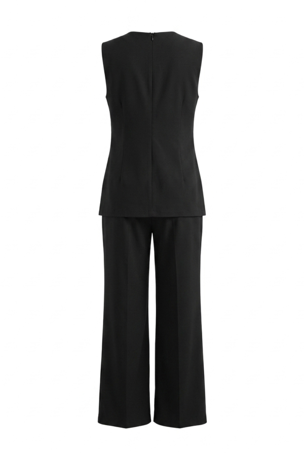 Women's Black Asymmetric Sleeveless Top and Wide-Leg Trouser Co-Ord Set