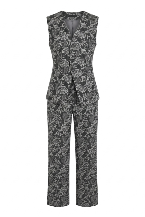 Women's Black and Grey Floral Print Sleeveless Co-Ord Set