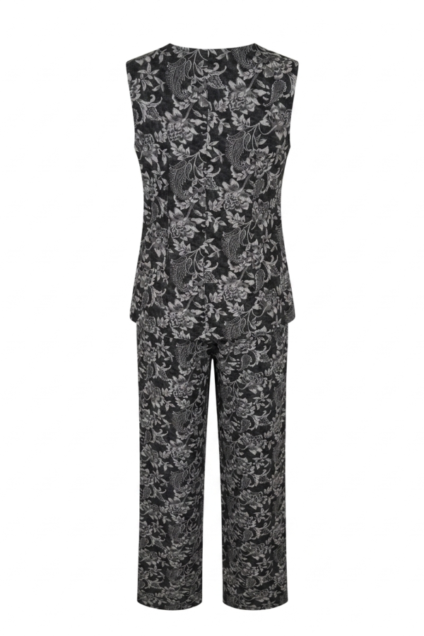 Women's Black and Grey Floral Print Sleeveless Co-Ord Set