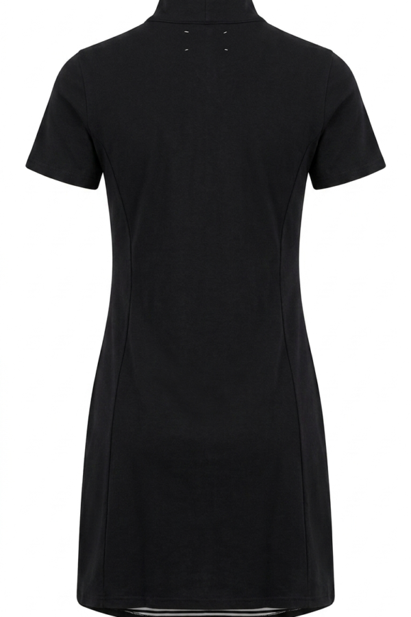 Women's Black and White Striped Zip-Front Polo Dress