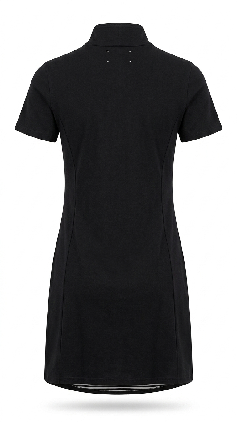 Women's Black and White Striped Zip-Front Polo Dress - Image 2