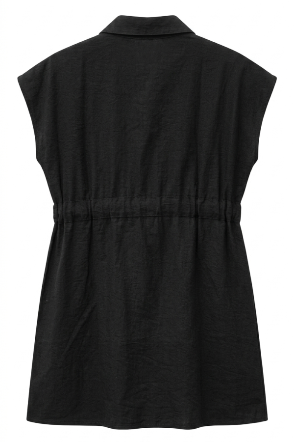 Women's Black Utility-Style Zip-Front Shirt Dress with Waist Tie