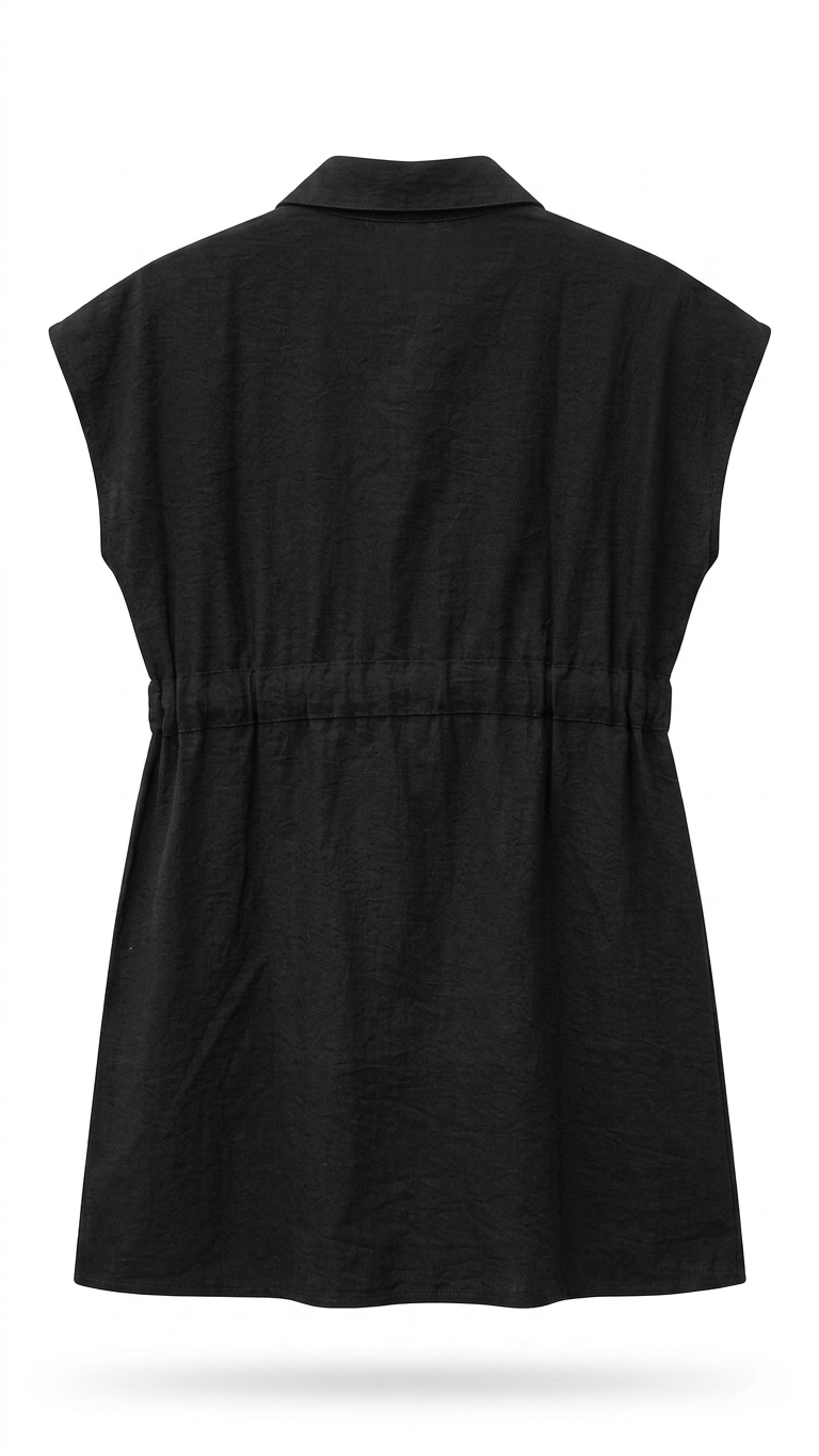 Women's Black Utility-Style Zip-Front Shirt Dress with Waist Tie - Image 2