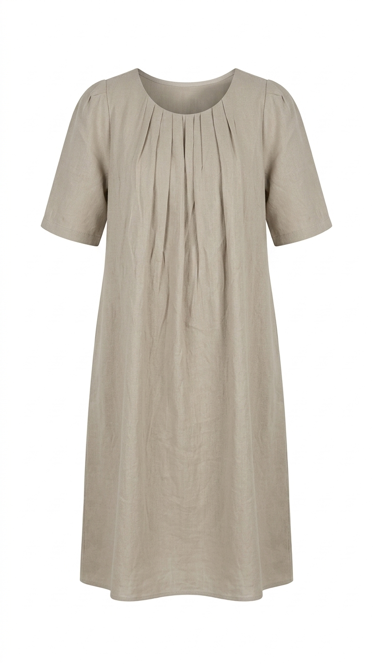 Women's Beige Pleated A-Line Shift Dress