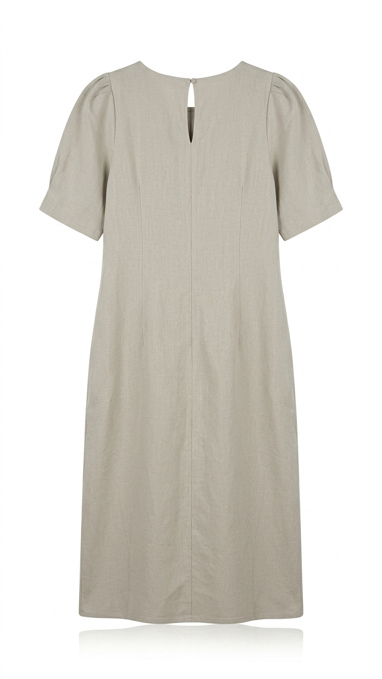 Women's Beige Pleated A-Line Shift Dress - Image 2
