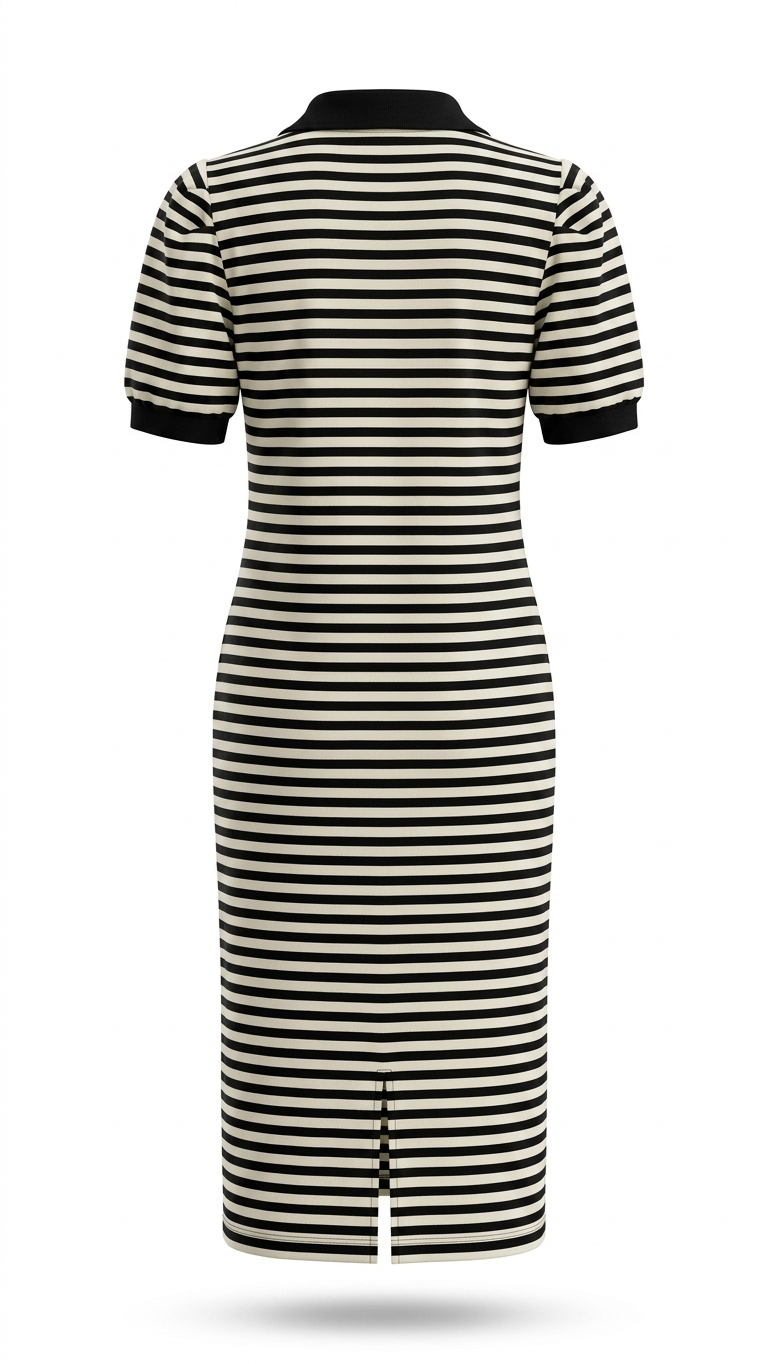Women's Striped Polo Collar Midi Dress with Embellished Logo - Image 2