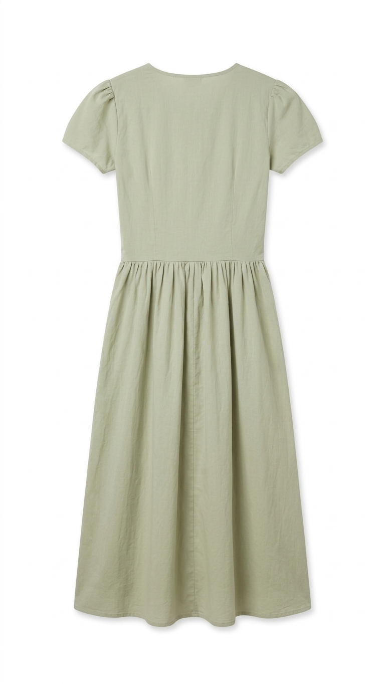 Women's Sage Green Ruched Button-Down Midi Dress - Image 2