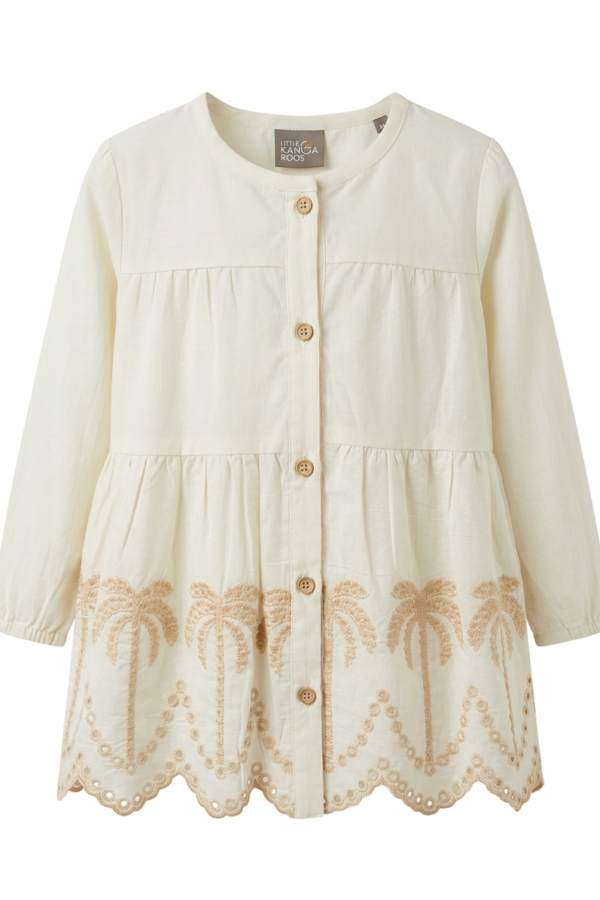 Girls Cream Palm Embroidery Dress