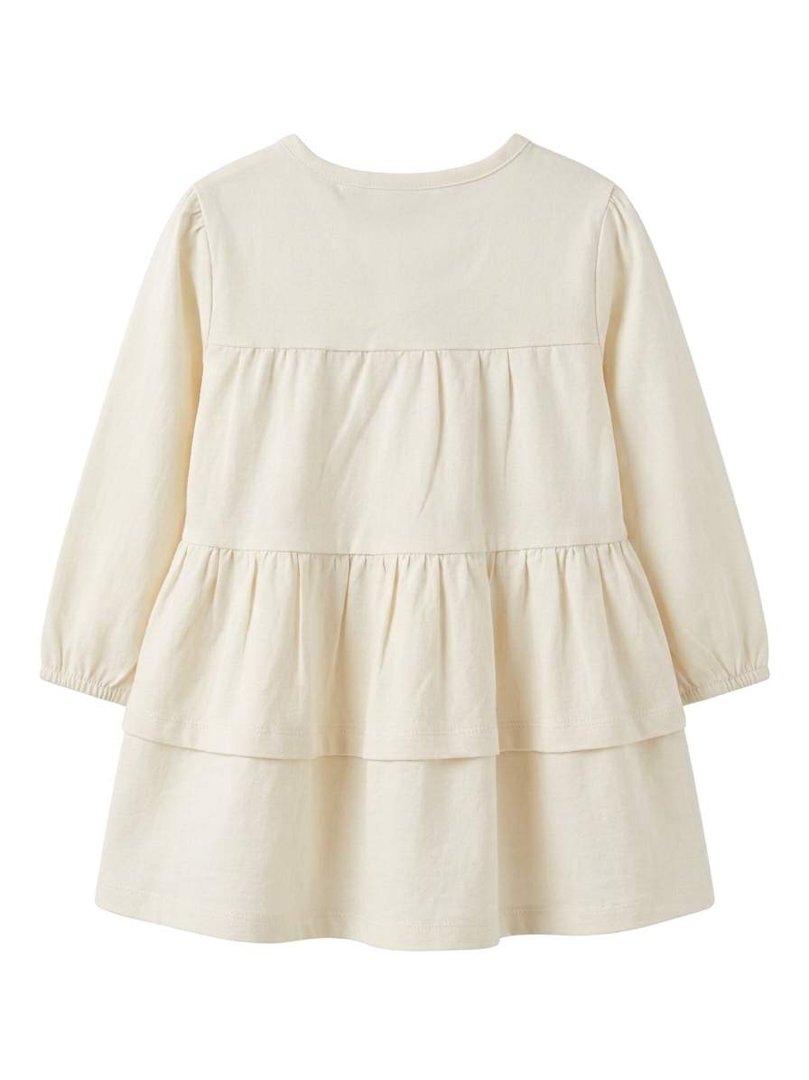 Girls Cream Palm Embroidery Dress - Image 3